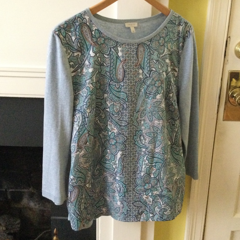 Talbots Paisley Front Long Sweater Blue - Sz Large